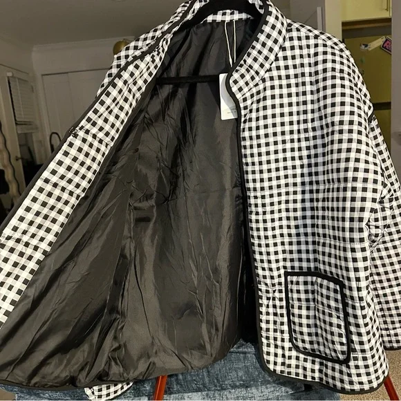 Yeokou Women's Cropped Puffer/Quilted Lightweight Jacket in Black White Gingham - Picture 6 of 11